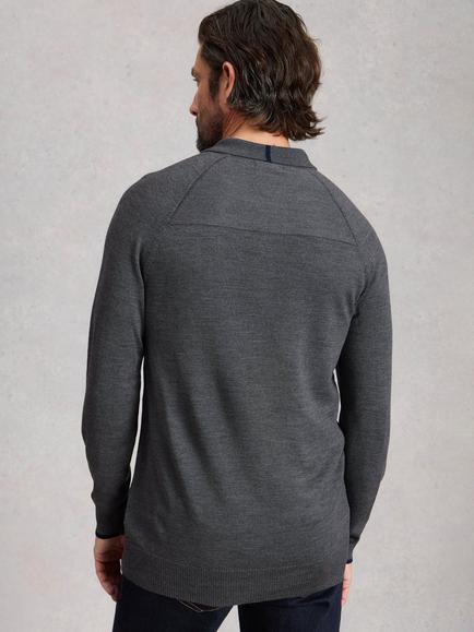 White Stuff Newport Merino Wool Regular Fit Long Sleeve Polo Shirt, Grey - view 2, Grey