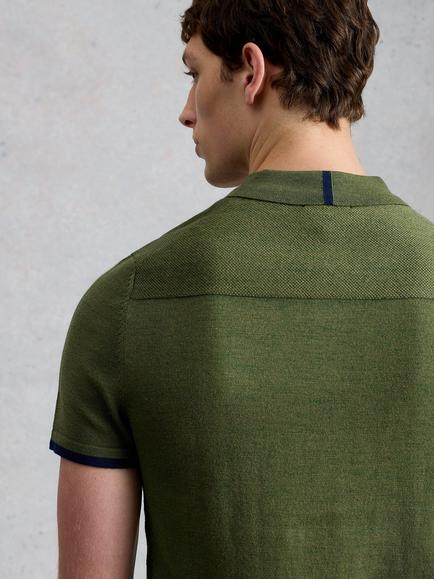 White Stuff Newport Merino Wool Short Sleeve Polo Top, Khaki - view 2, Khaki