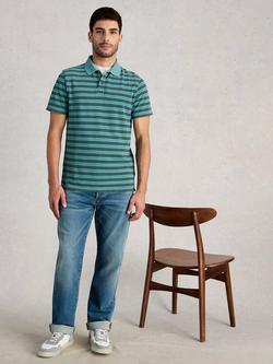 White Stuff Garment Dyed Cotton Regular Fit Stripe Polo Shirt, Blue/Multi