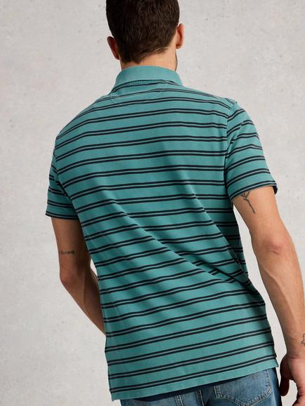 White Stuff Garment Dyed Cotton Regular Fit Stripe Polo Shirt - view 2, Blue/Multi
