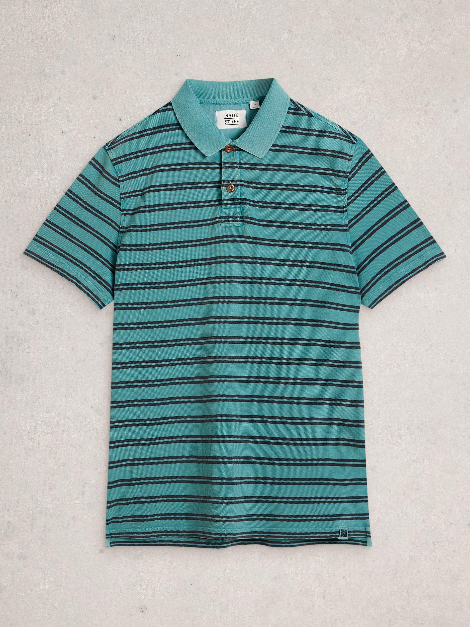 Product image 5 of 6, which shows White Stuff Garment Dyed Cotton Regular Fit Stripe Polo Shirt, Blue/Multi, S Reg