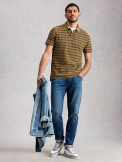 White Stuff Garment Dyed Cotton Regular Fit Stripe Polo Shirt, Green/Multi