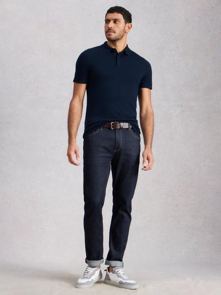 White Stuff Merino Wool Regular Fit Short Sleeve Polo Shirt, Midnight Blue, Midnight Blue