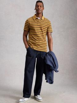 White Stuff Garment Dyed Cotton Regular Fit Stripe Polo Shirt, Yellow/Multi