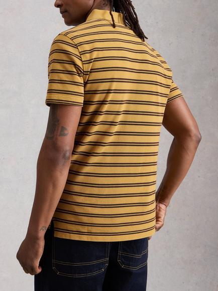 White Stuff Garment Dyed Cotton Regular Fit Stripe Polo Shirt - view 2, Yellow/Multi