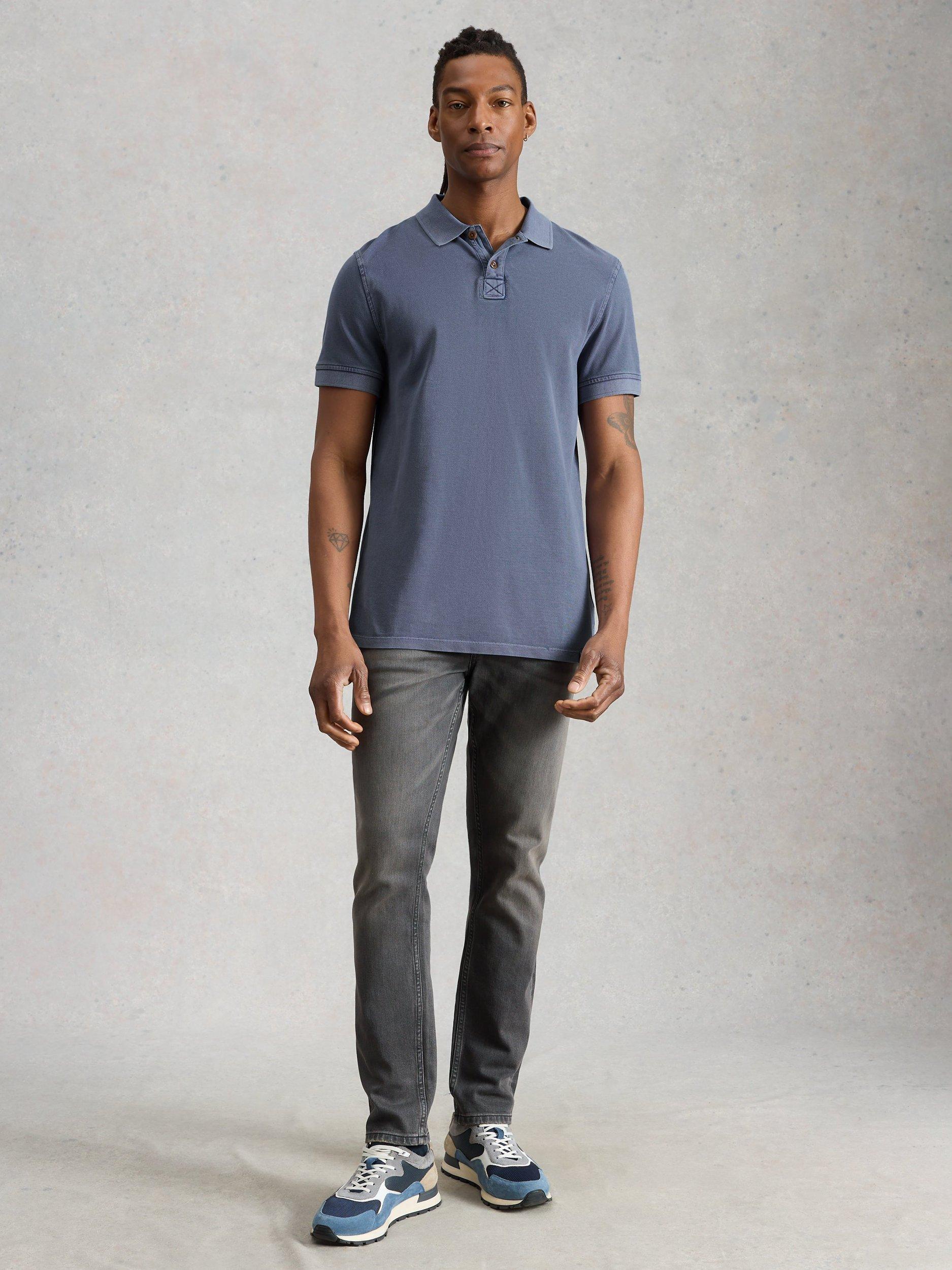 Product image 1 of 6, which shows White Stuff Cotton Regular Fit Short Sleeve Utility Polo Shirt, Blue, S Reg