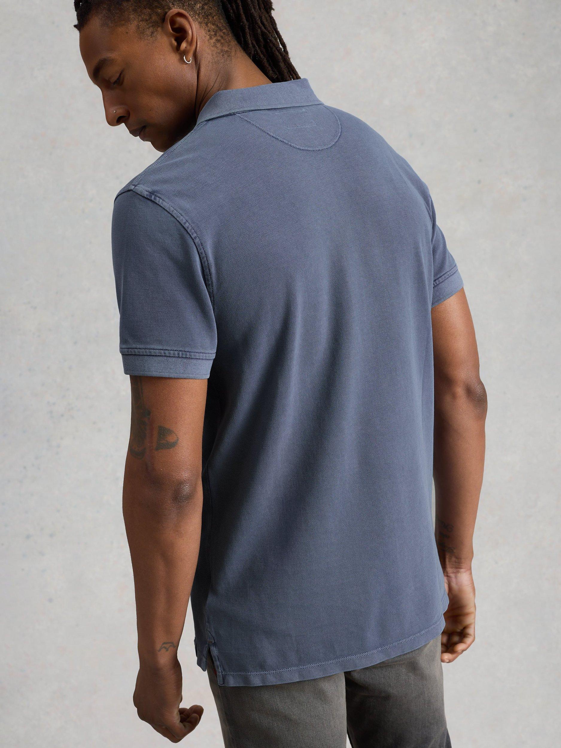 Product image 2 of 6, which shows White Stuff Cotton Regular Fit Short Sleeve Utility Polo Shirt, Blue, S Reg