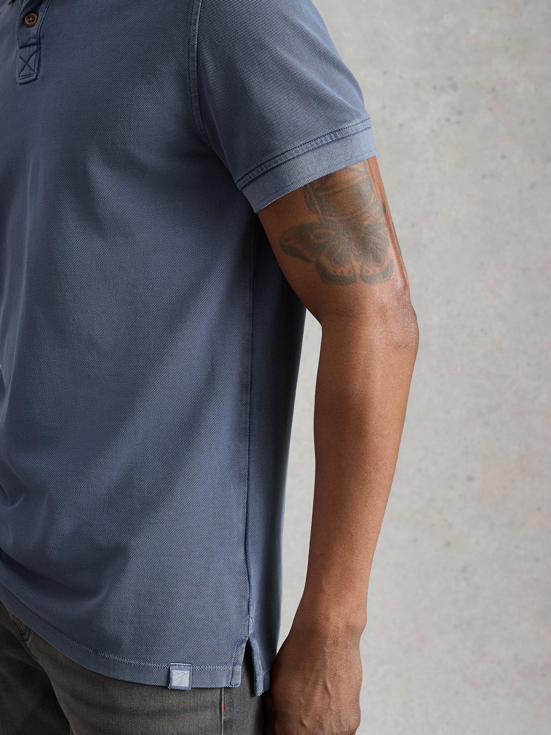 Product image 3 of 6, which shows White Stuff Cotton Regular Fit Short Sleeve Utility Polo Shirt, Blue, S Reg