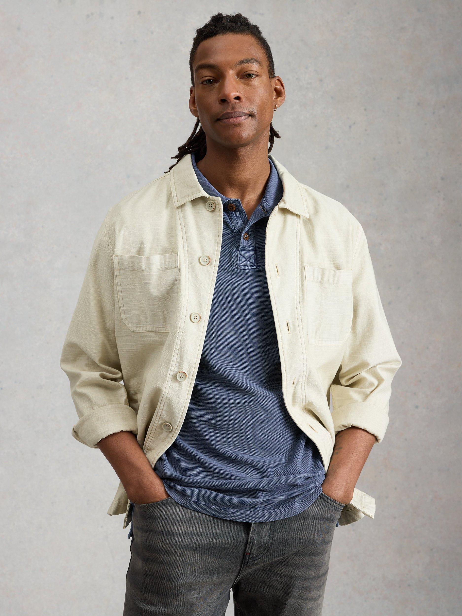 Product image 4 of 6, which shows White Stuff Cotton Regular Fit Short Sleeve Utility Polo Shirt, Blue, S Reg