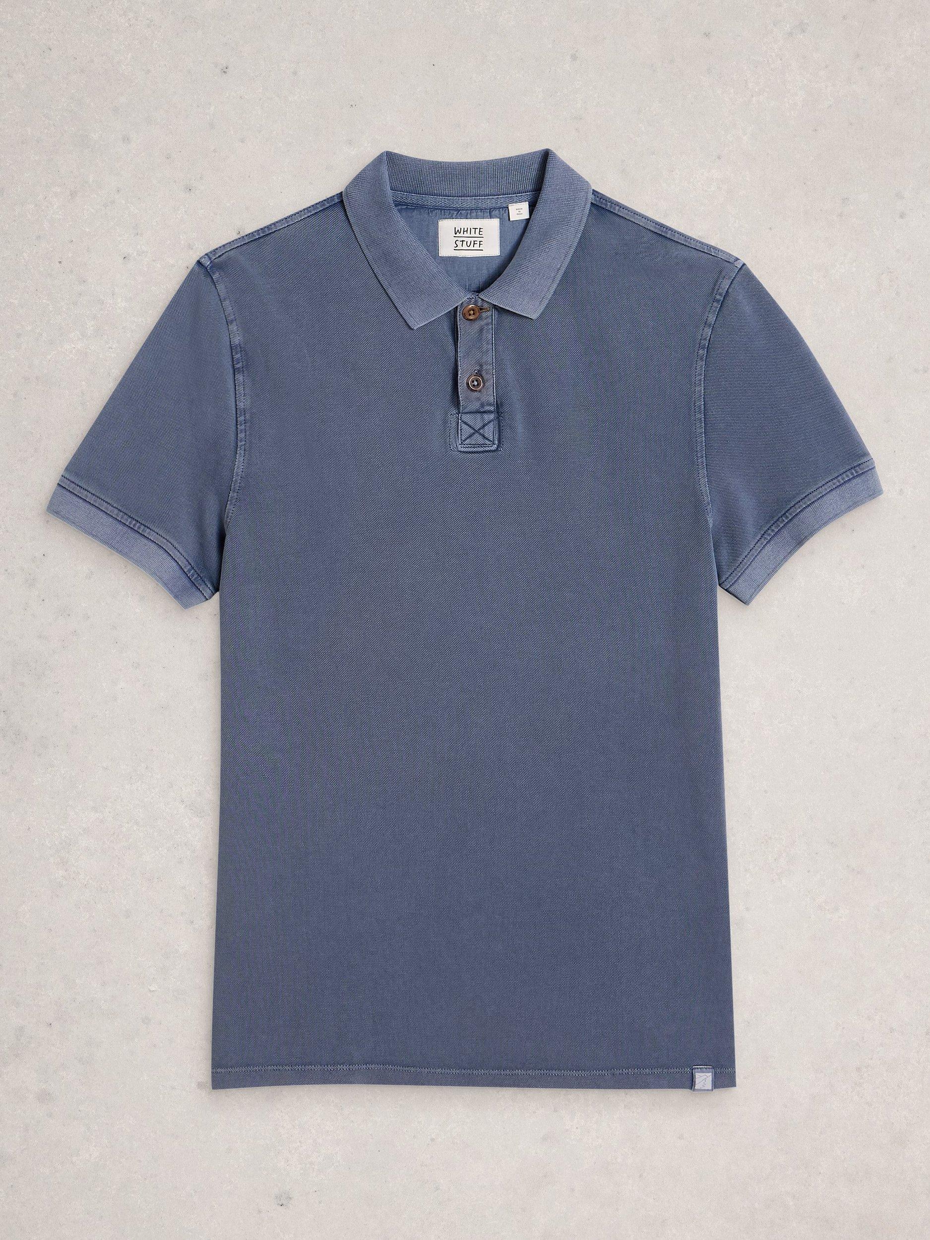 Product image 5 of 6, which shows White Stuff Cotton Regular Fit Short Sleeve Utility Polo Shirt, Blue, S Reg