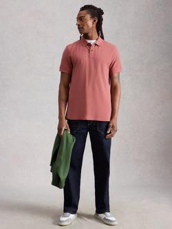 White Stuff Cotton Regular Fit Short Sleeve Utility Polo Shirt, Dark Pink