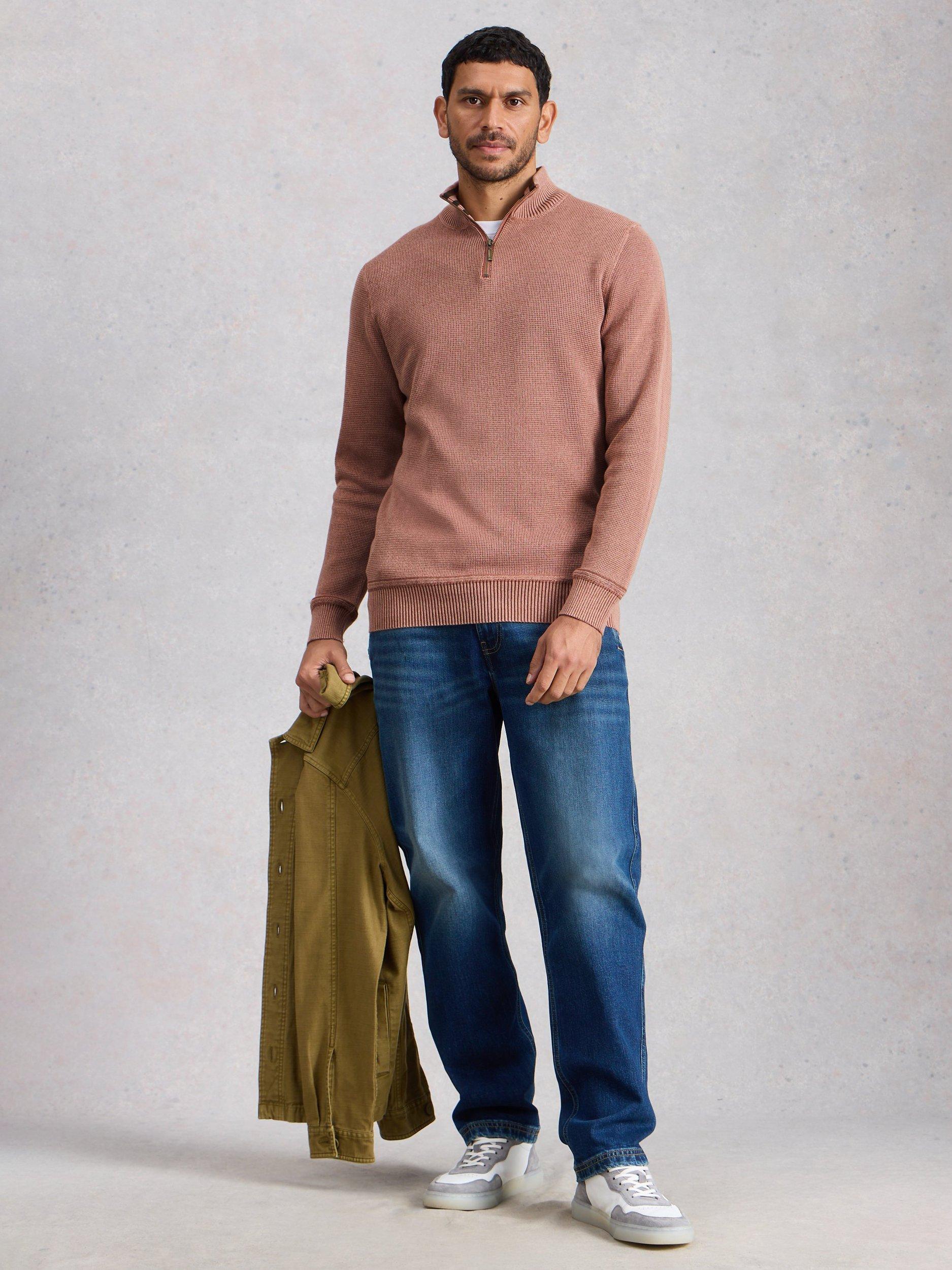Product image 1 of 6, which shows White Stuff Attadale Cotton Quarter-Zip Jumper, Dark Pink, S Reg