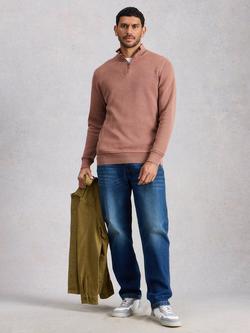White Stuff Attadale Cotton Quarter-Zip Jumper, Dark Pink