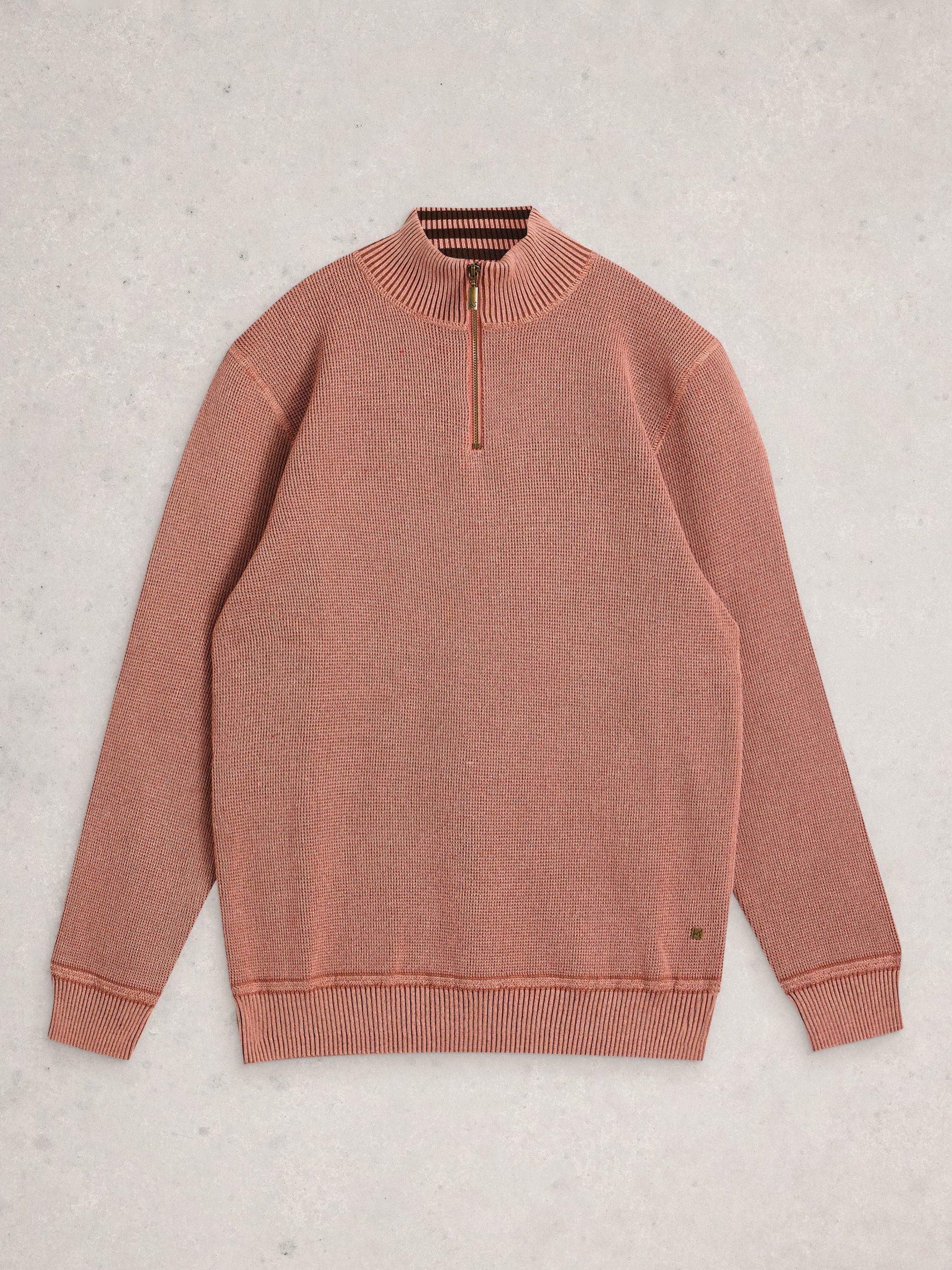 Product image 5 of 6, which shows White Stuff Attadale Cotton Quarter-Zip Jumper, Dark Pink, S Reg