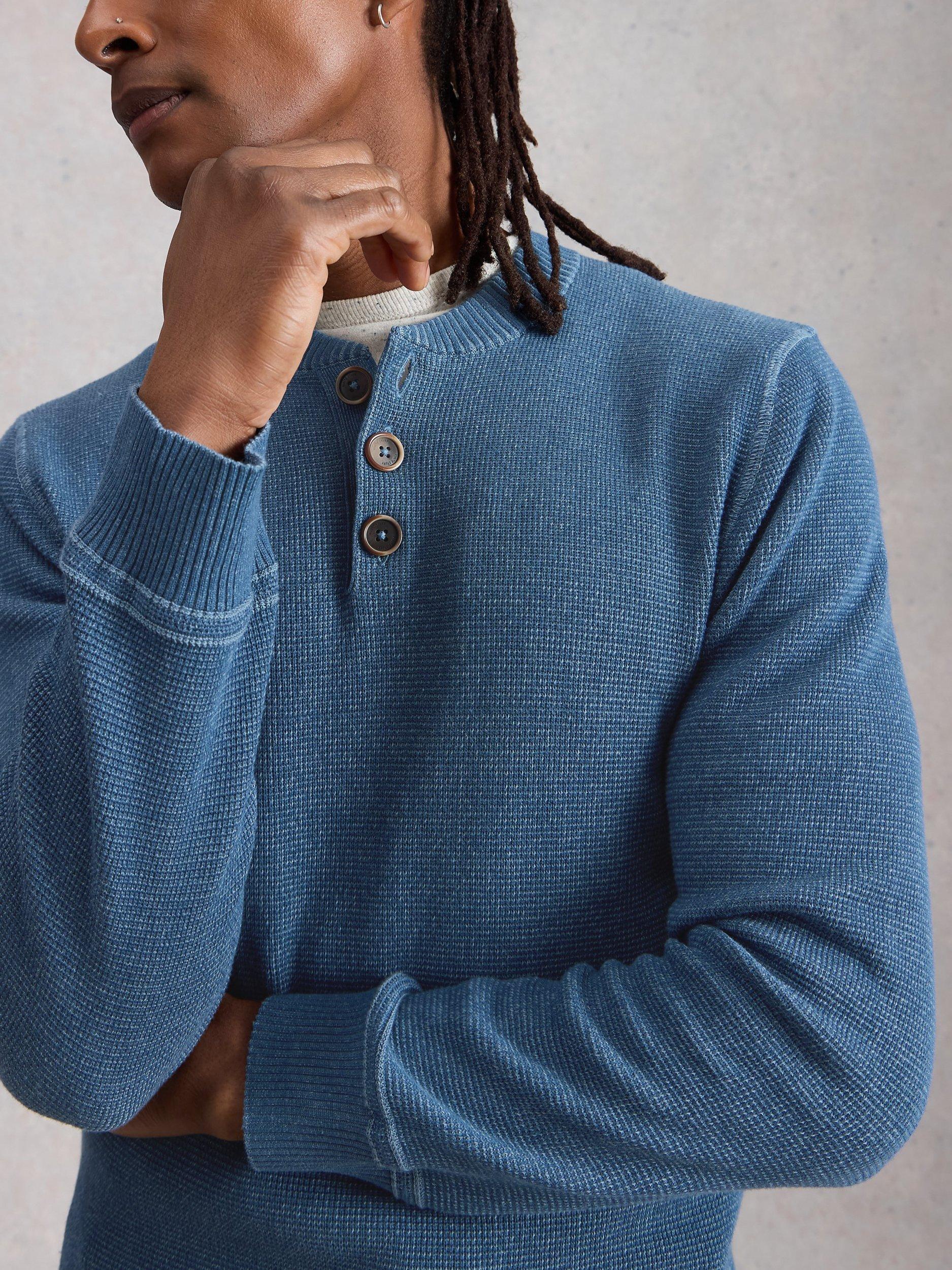 Product image 3 of 6, which shows White Stuff Attadale Cotton Henley Jumper, Blue, S Reg