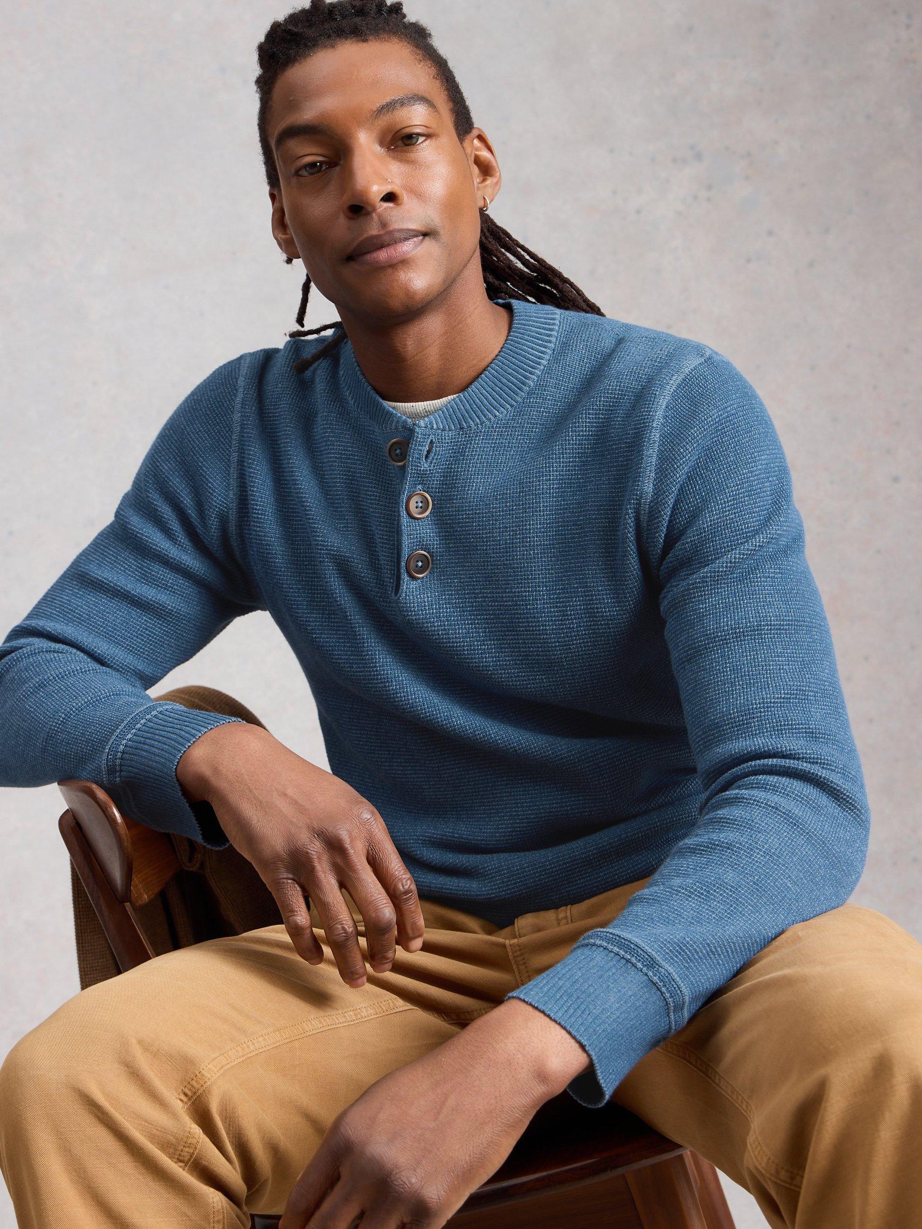 Product image 4 of 6, which shows White Stuff Attadale Cotton Henley Jumper, Blue, S Reg