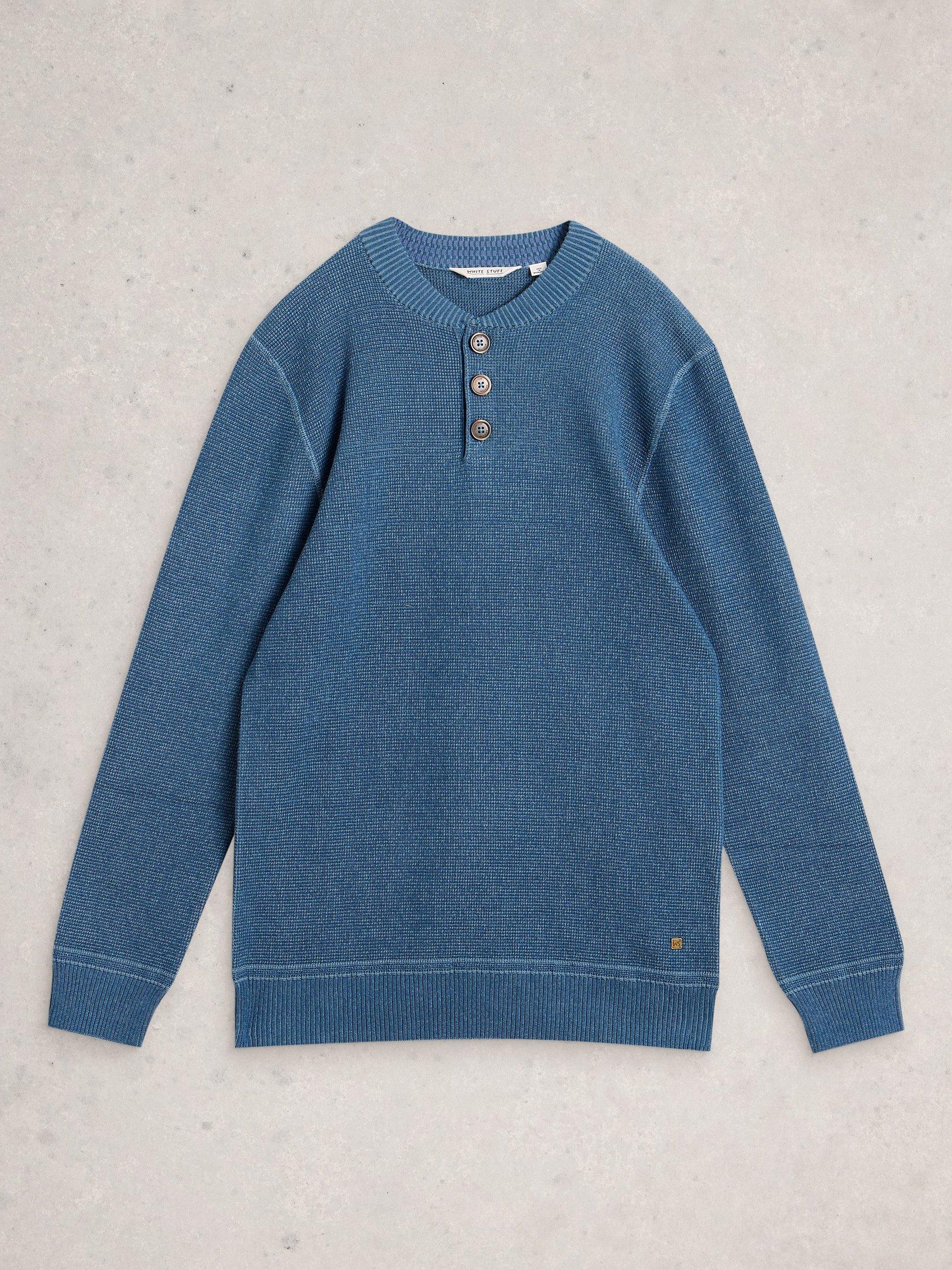 Product image 5 of 6, which shows White Stuff Attadale Cotton Henley Jumper, Blue, S Reg