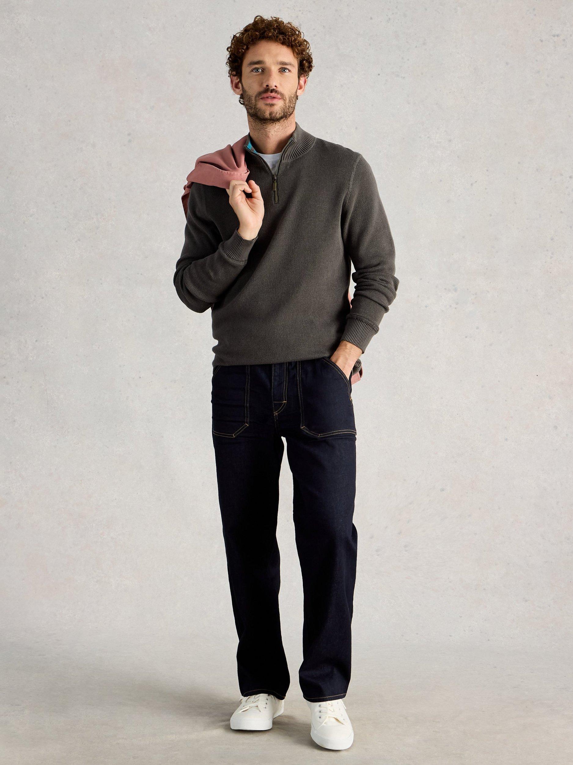 Product image 1 of 6, which shows White Stuff Attadale Cotton Quarter-Zip Jumper, Nearly Black, S Reg