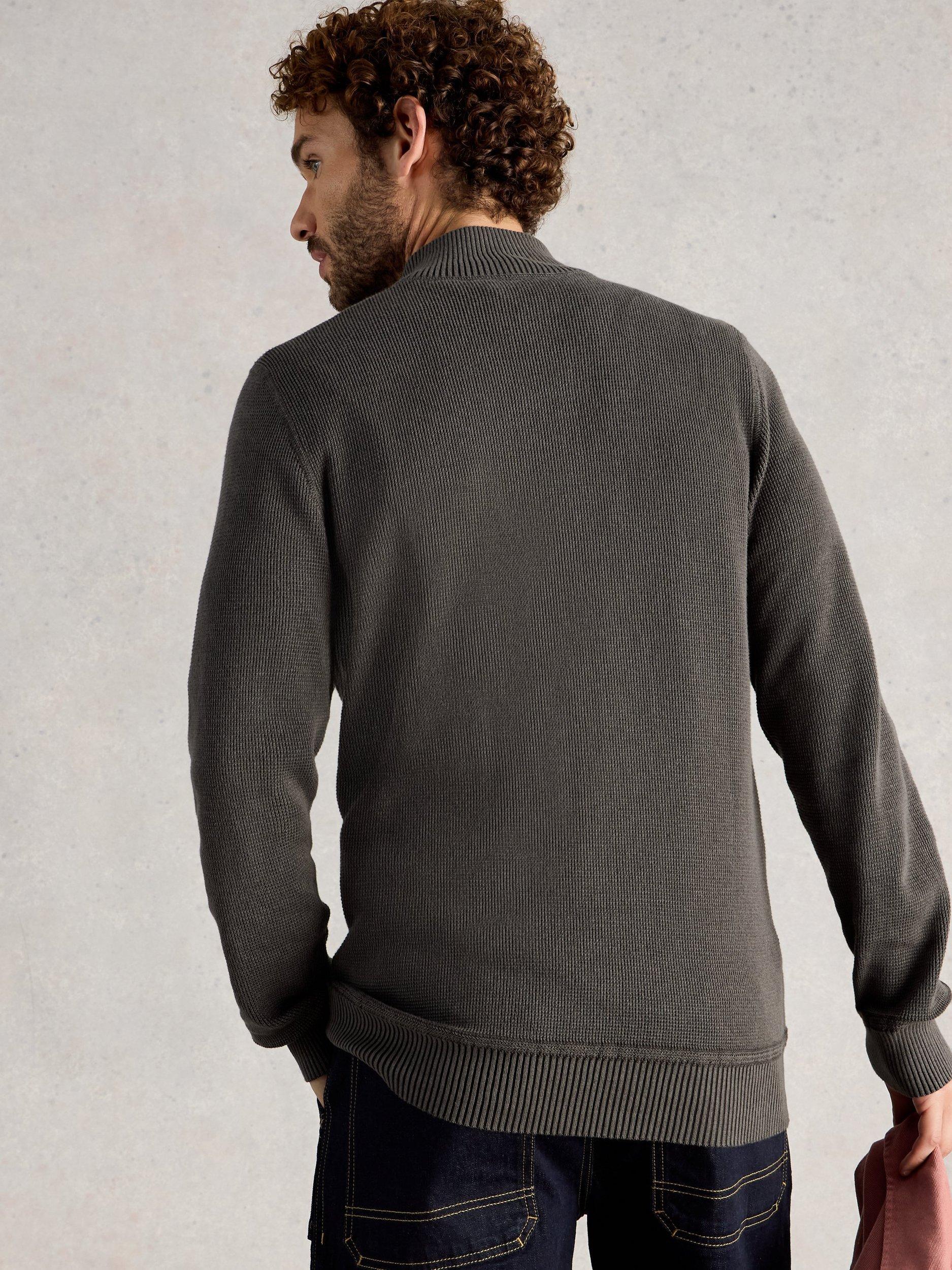 Product image 2 of 6, which shows White Stuff Attadale Cotton Quarter-Zip Jumper, Nearly Black, S Reg