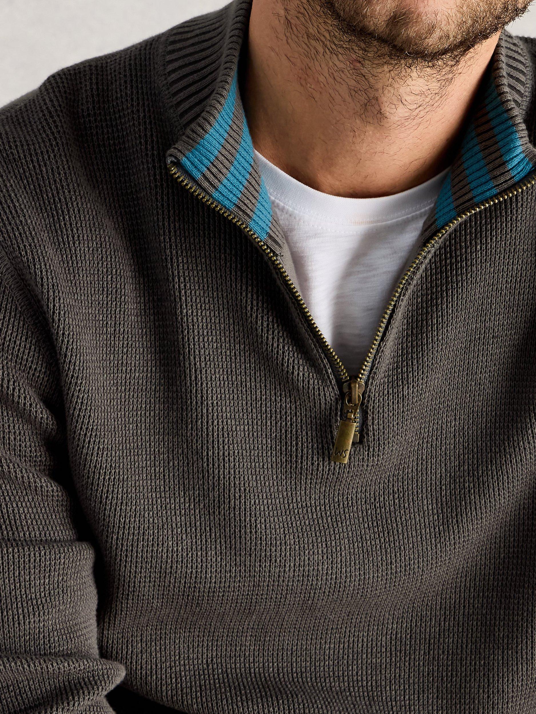 Product image 3 of 6, which shows White Stuff Attadale Cotton Quarter-Zip Jumper, Nearly Black, S Reg