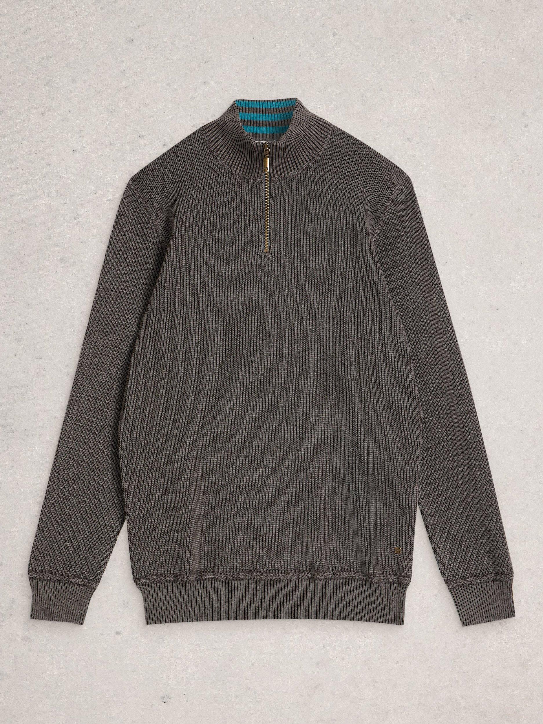 Product image 5 of 6, which shows White Stuff Attadale Cotton Quarter-Zip Jumper, Nearly Black, S Reg