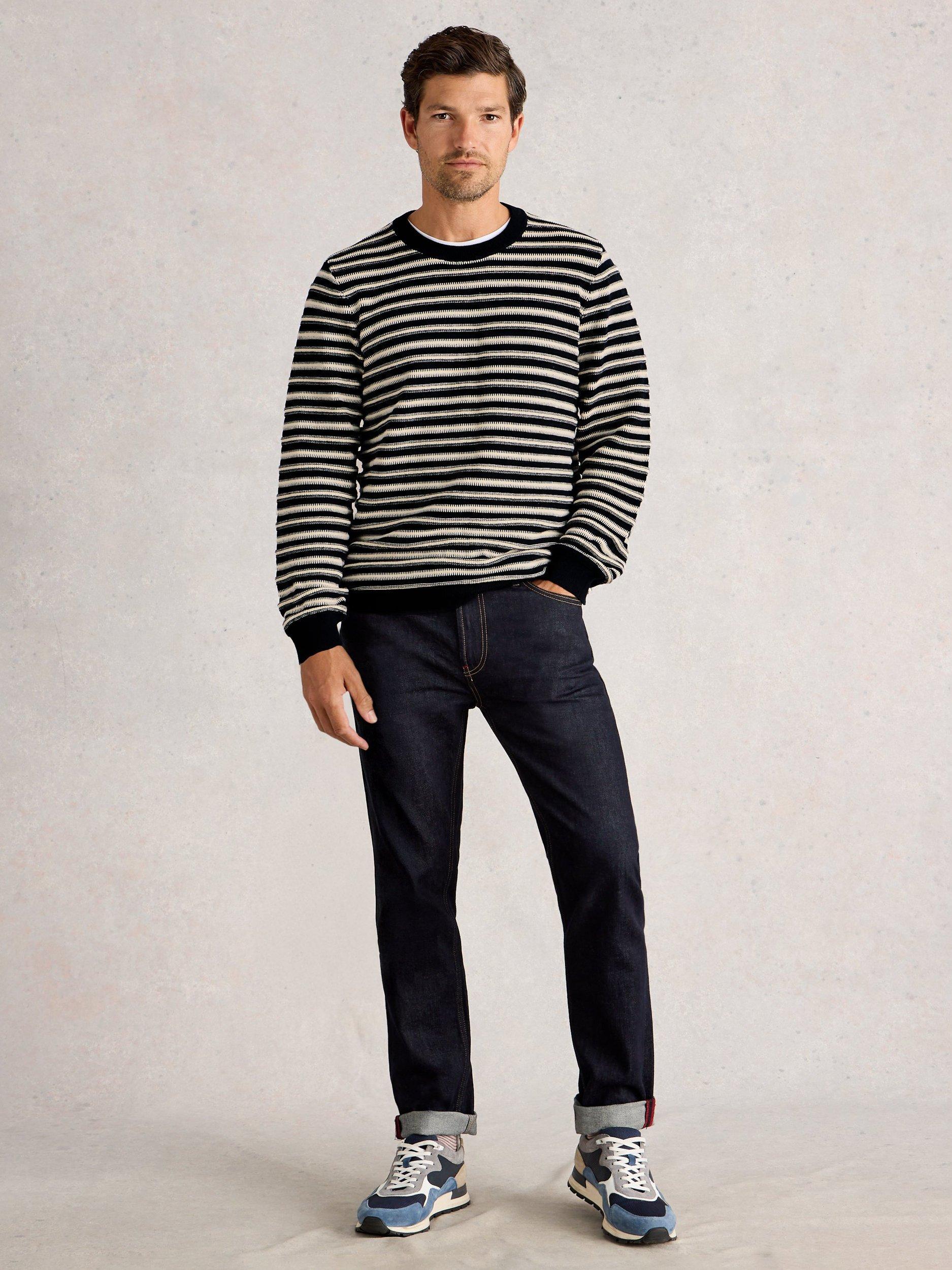 Product image 1 of 6, which shows White Stuff Attadale Cotton Stripe Jumper, Navy/White, S Reg