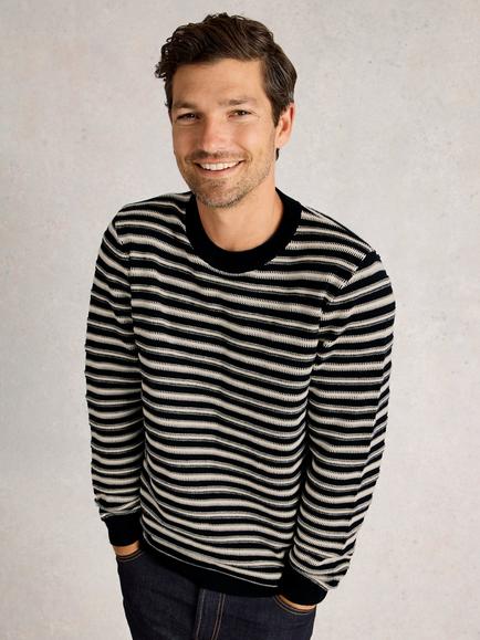 White Stuff Attadale Cotton Stripe Jumper, Navy/White - view 2, Navy/White