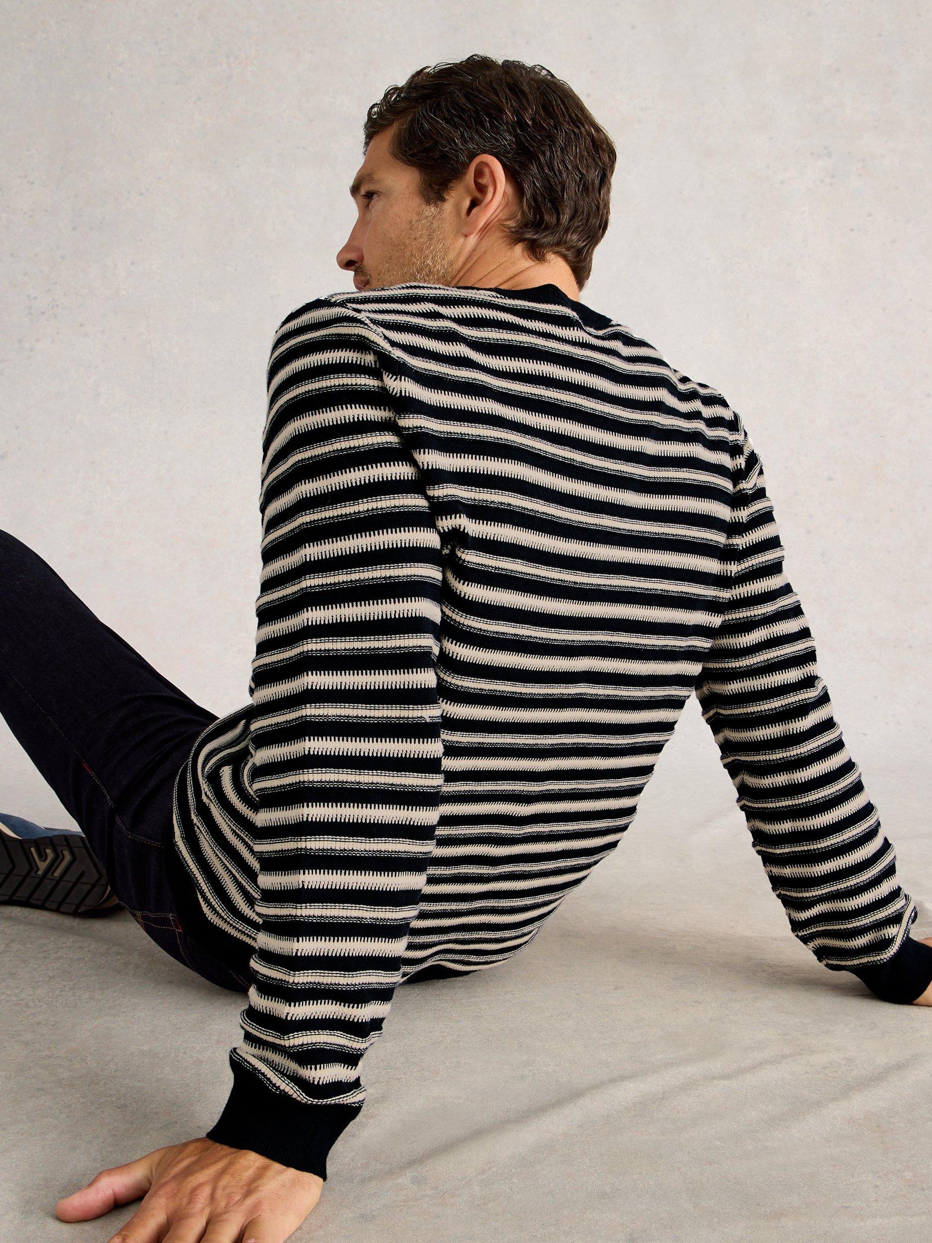 Product image 4 of 6, which shows White Stuff Attadale Cotton Stripe Jumper, Navy/White, S Reg