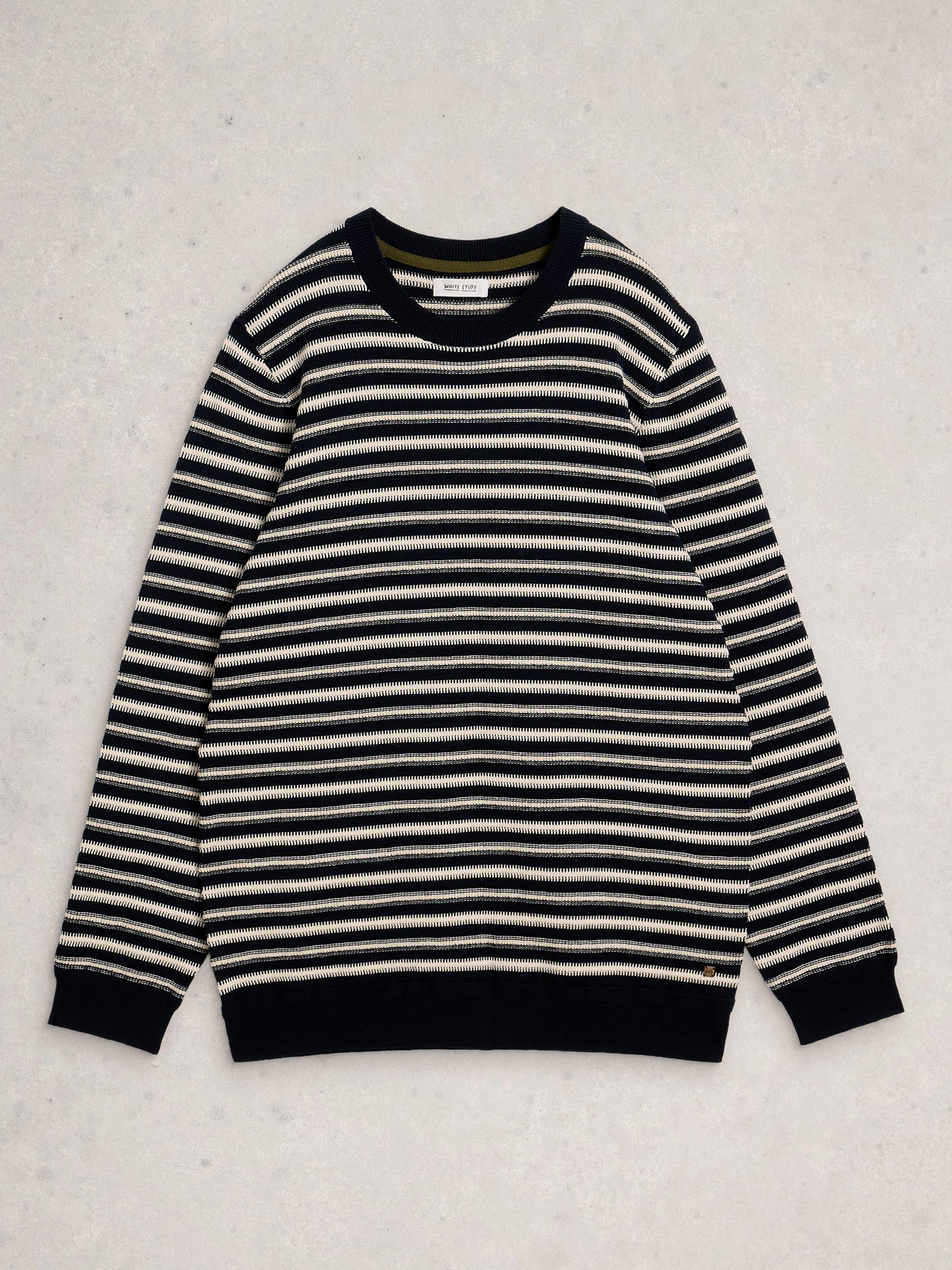 Product image 5 of 6, which shows White Stuff Attadale Cotton Stripe Jumper, Navy/White, S Reg