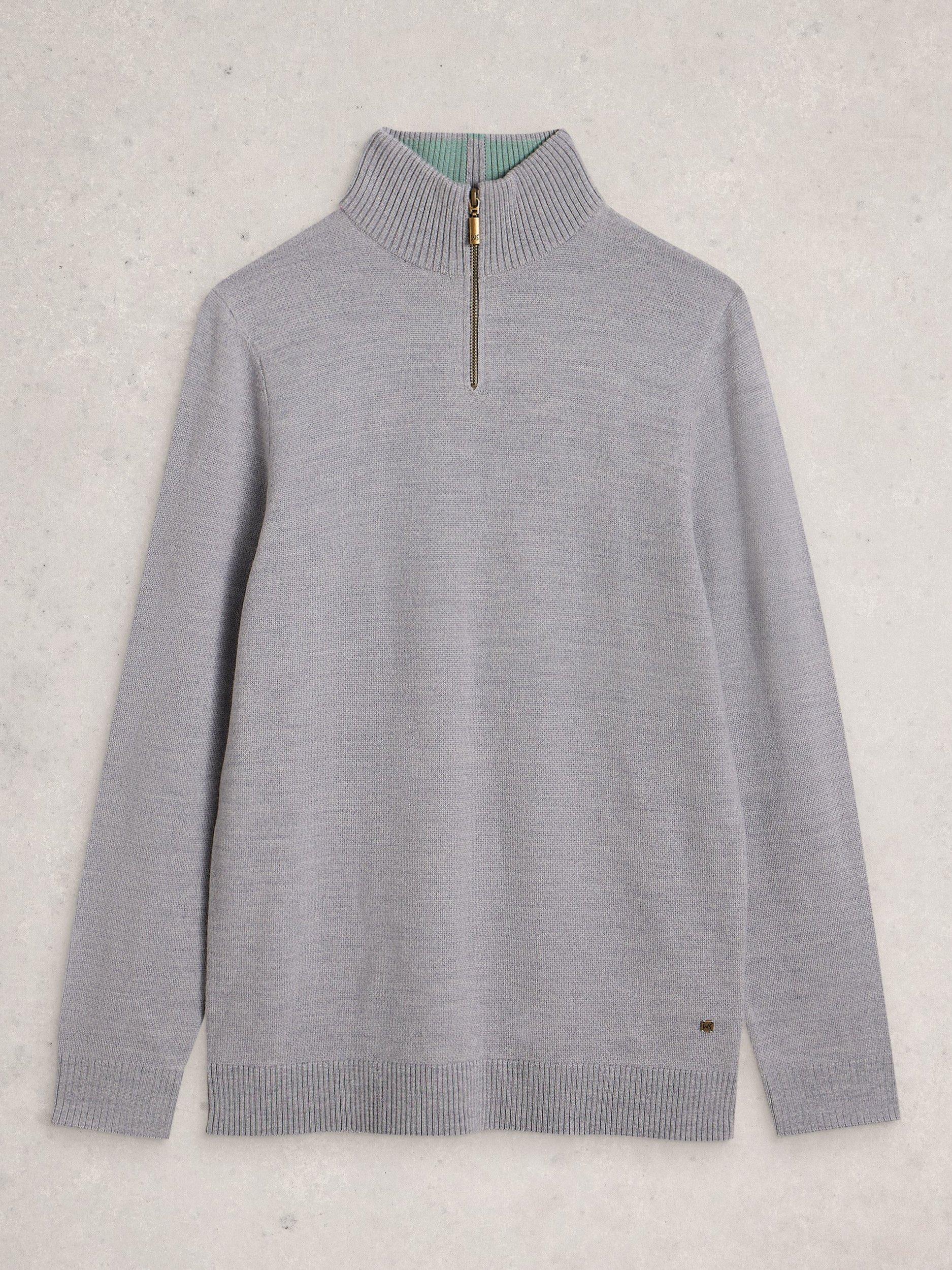 Product image 5 of 6, which shows White Stuff Newport Merino Wool Quarter-Zip Jumper, Light Grey, S Reg