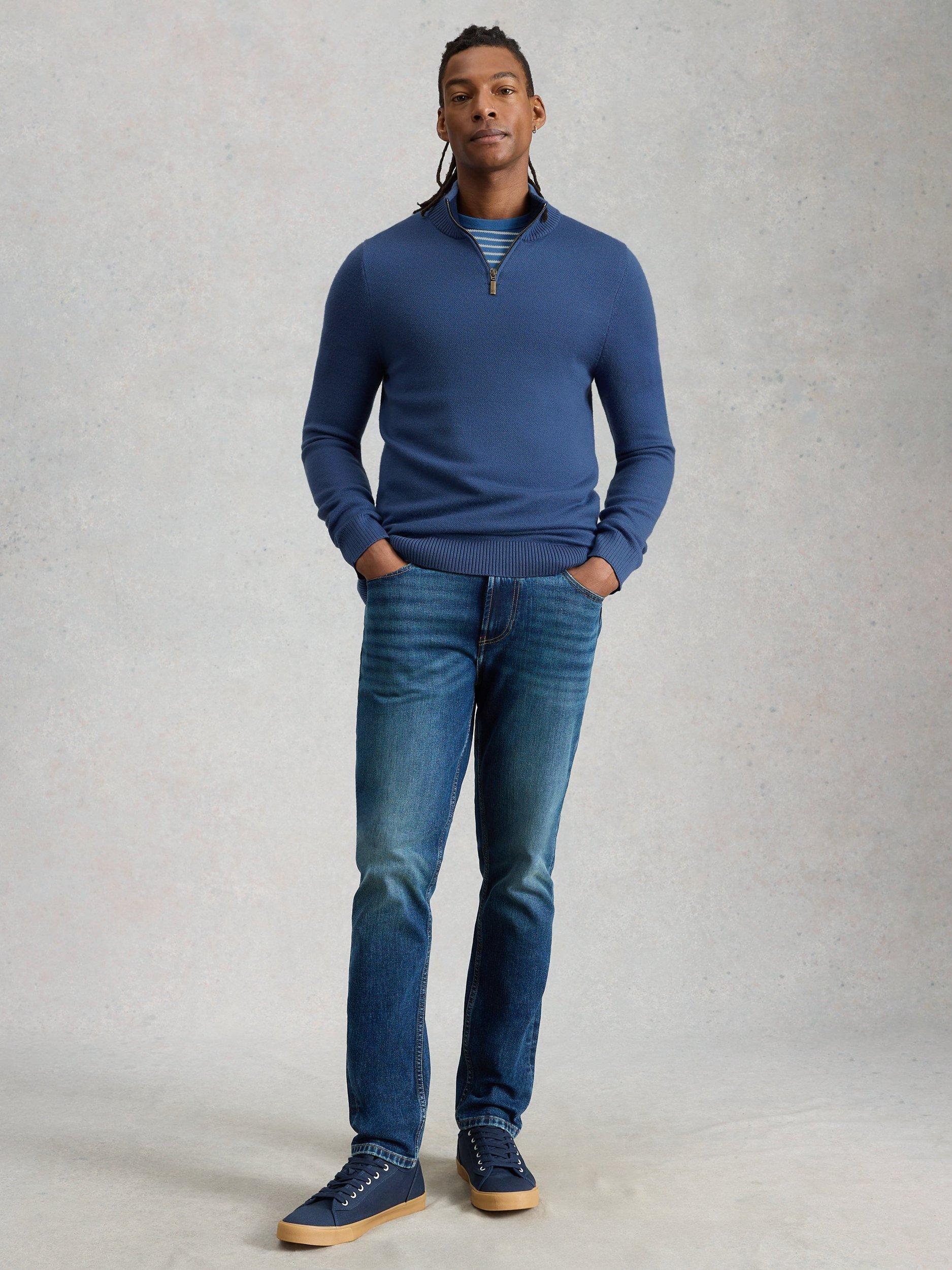 Product image 1 of 11, which shows White Stuff Newport Merino Wool Funnel Neck Jumper, Blue, S Reg
