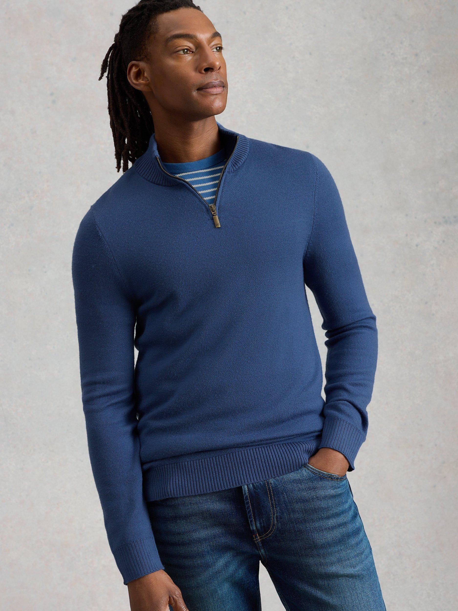Product image 3 of 11, which shows White Stuff Newport Merino Wool Funnel Neck Jumper, Blue, S Reg
