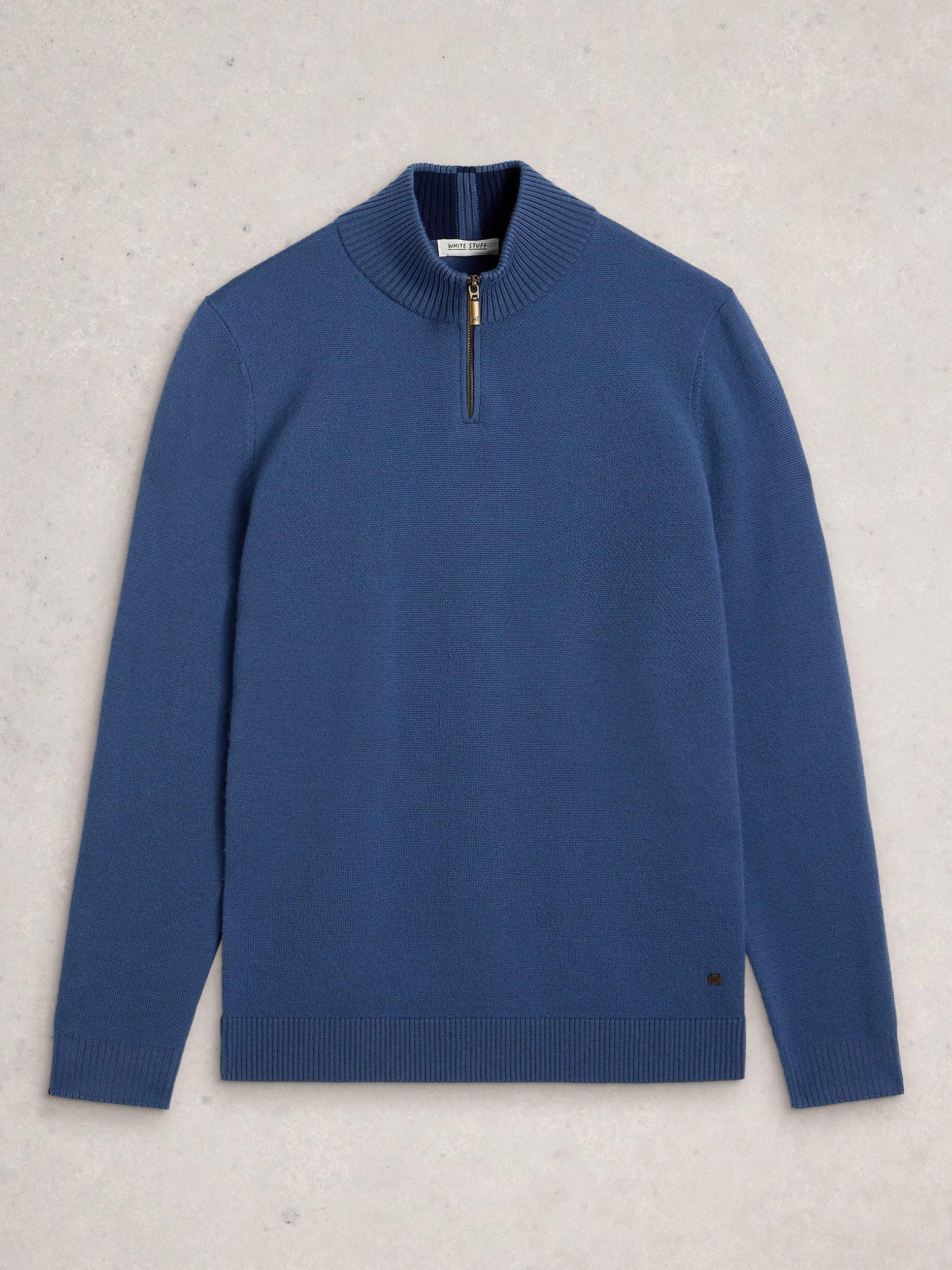 Product image 5 of 11, which shows White Stuff Newport Merino Wool Funnel Neck Jumper, Blue, S Reg