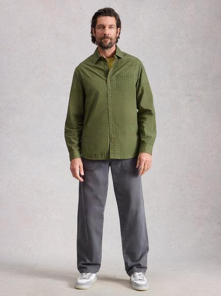 White Stuff Finsbury Cotton Regular Fit Geometric Shirt, Green, Green