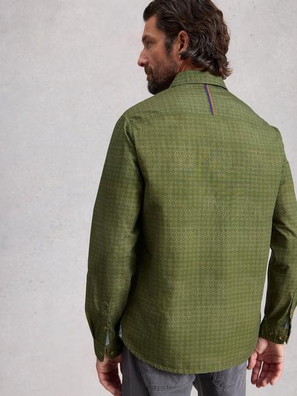 White Stuff Finsbury Cotton Regular Fit Geometric Shirt, Green - view 2, Green