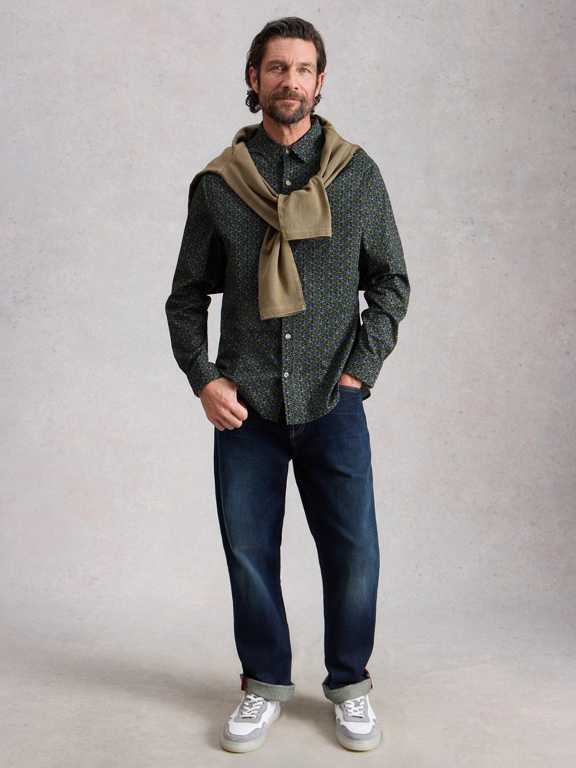 Product image 2 of 6, which shows White Stuff Salcombe Cotton Blend Slim Fit Abstract Shirt, Navy/Multi, S Reg