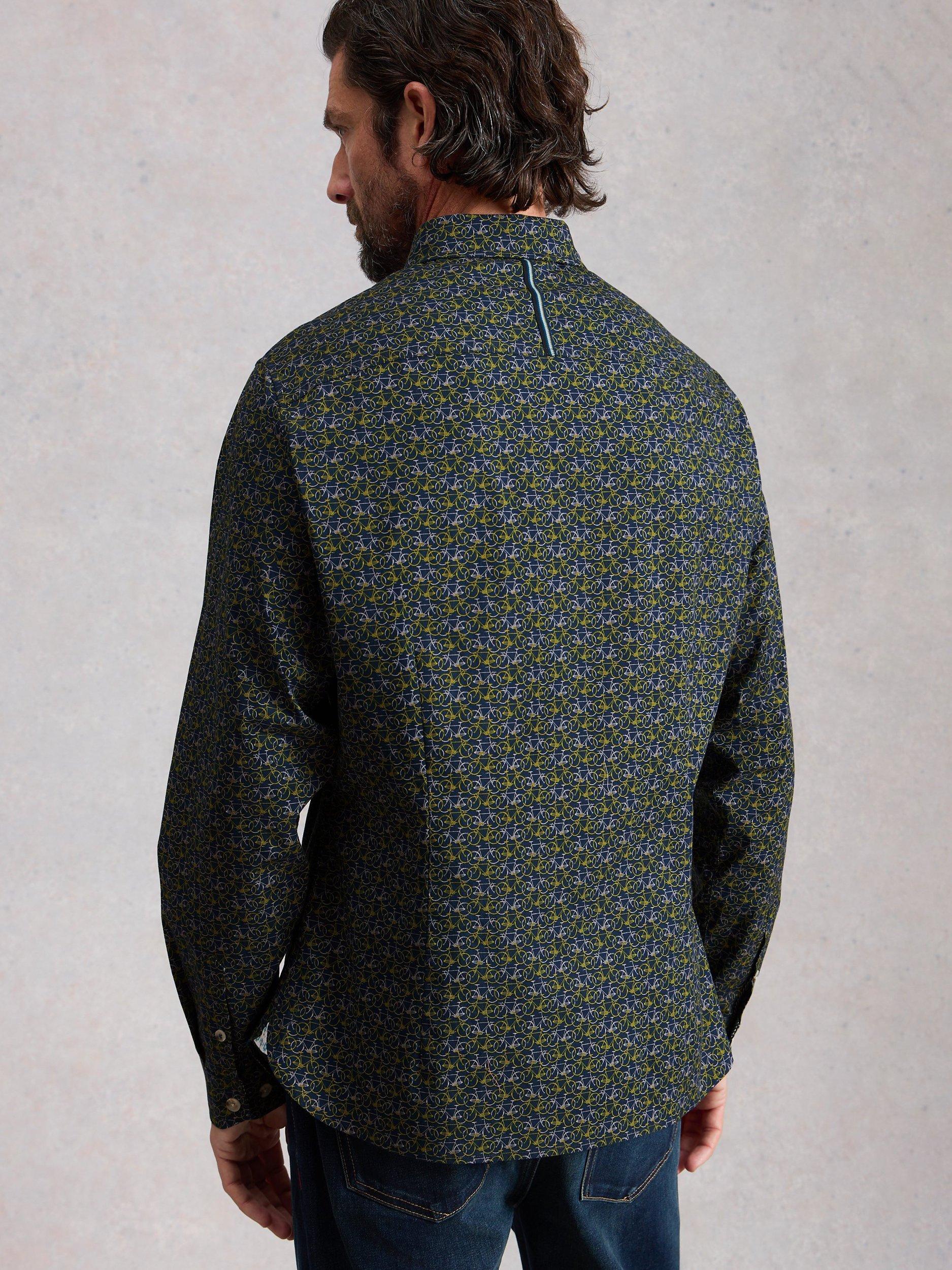 Product image 3 of 6, which shows White Stuff Salcombe Cotton Blend Slim Fit Abstract Shirt, Navy/Multi, S Reg