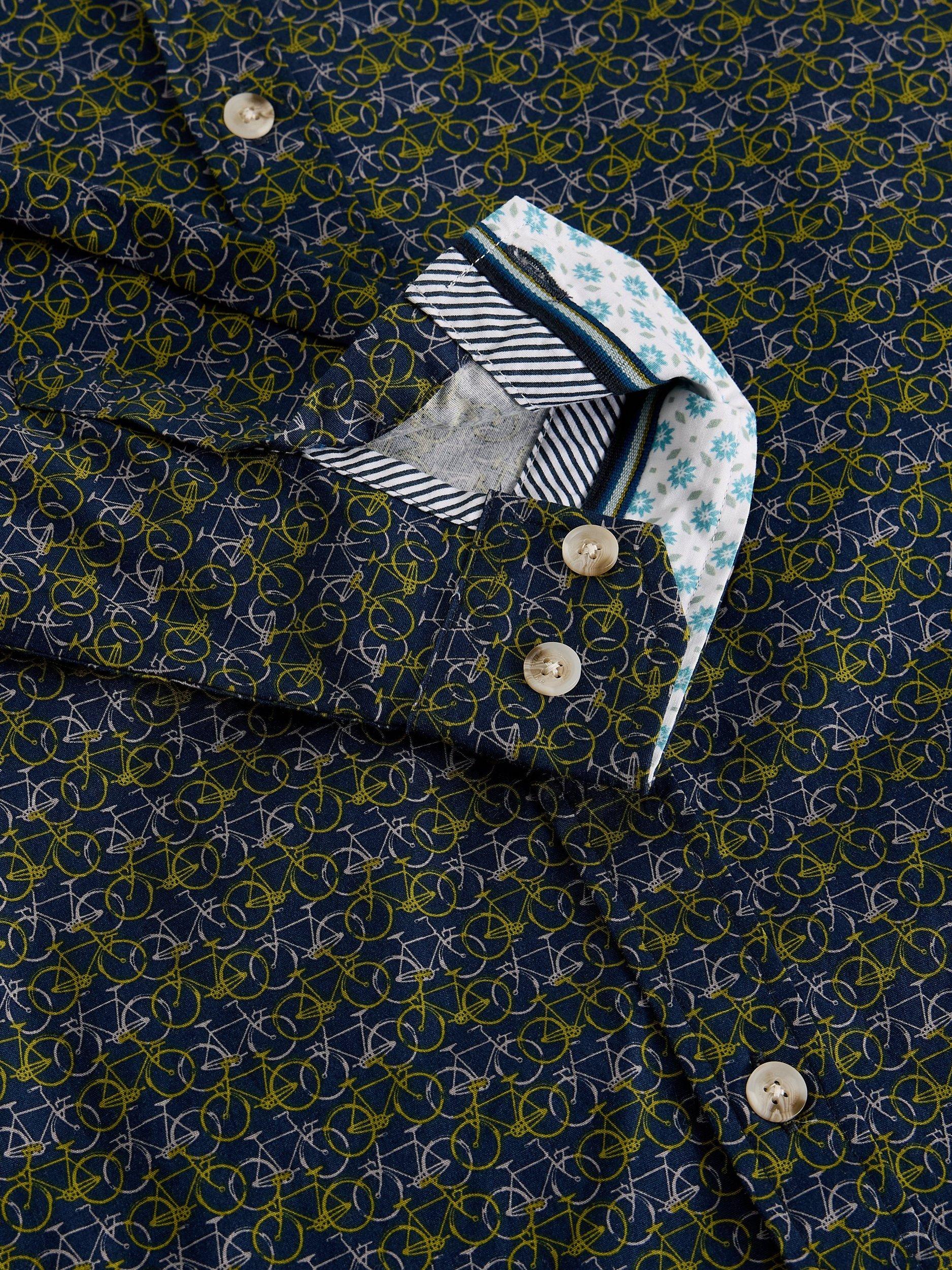 Product image 6 of 6, which shows White Stuff Salcombe Cotton Blend Slim Fit Abstract Shirt, Navy/Multi, S Reg