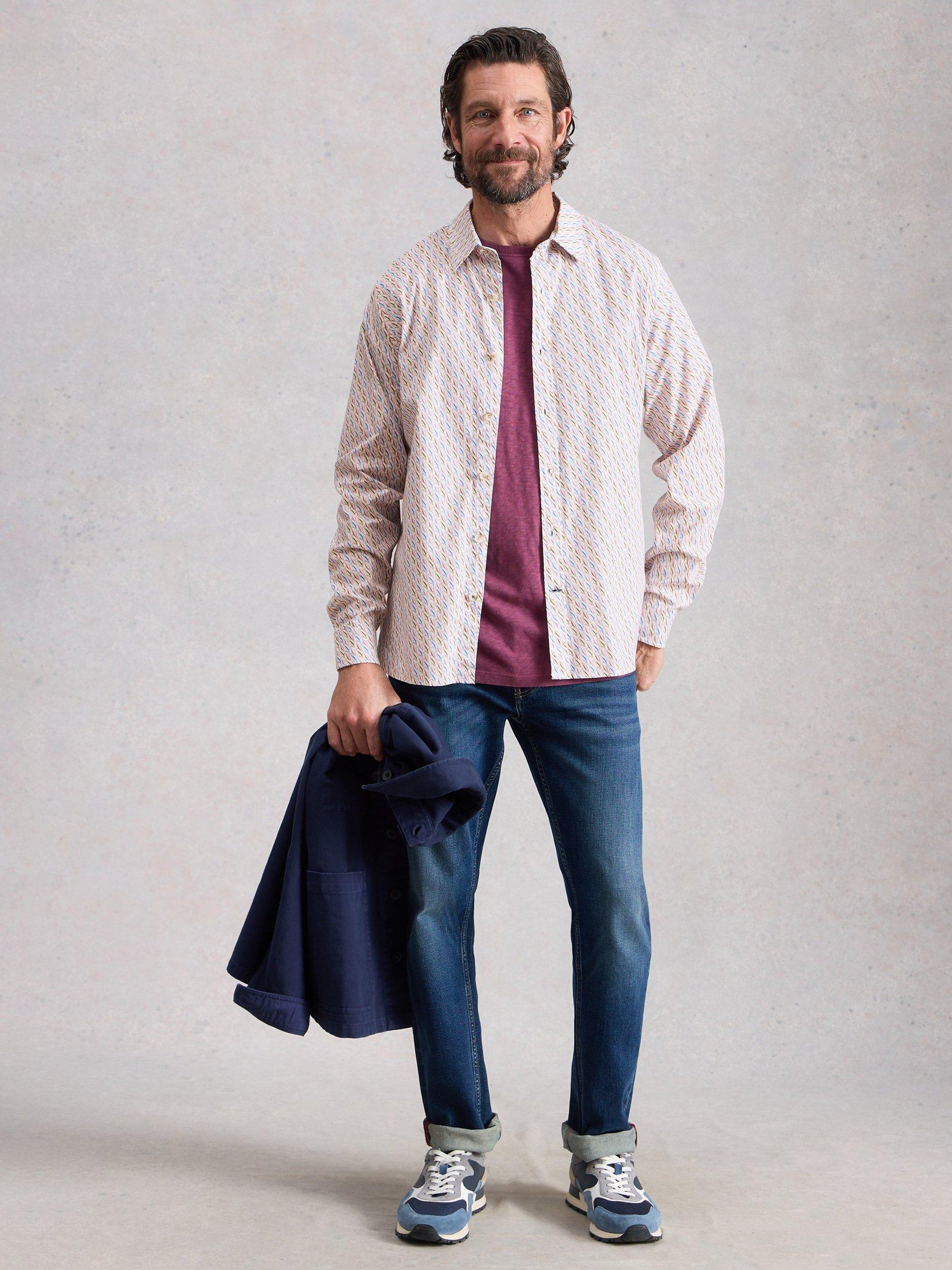 Product image 1 of 6, which shows White Stuff Salcombe Cotton Blend Regular Fit Abstract Shirt, White/Multi, S Reg