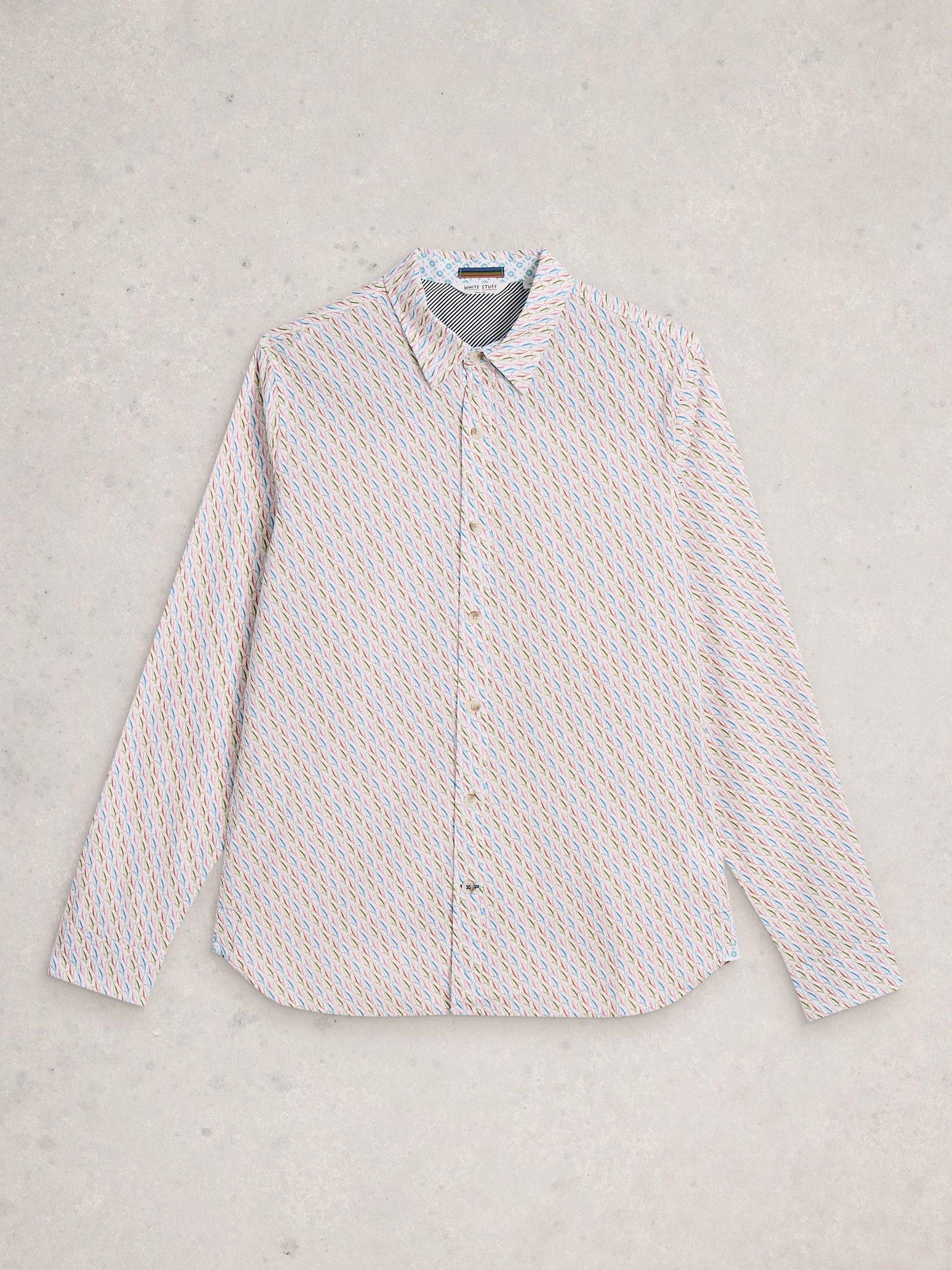 Product image 5 of 6, which shows White Stuff Salcombe Cotton Blend Regular Fit Abstract Shirt, White/Multi, S Reg