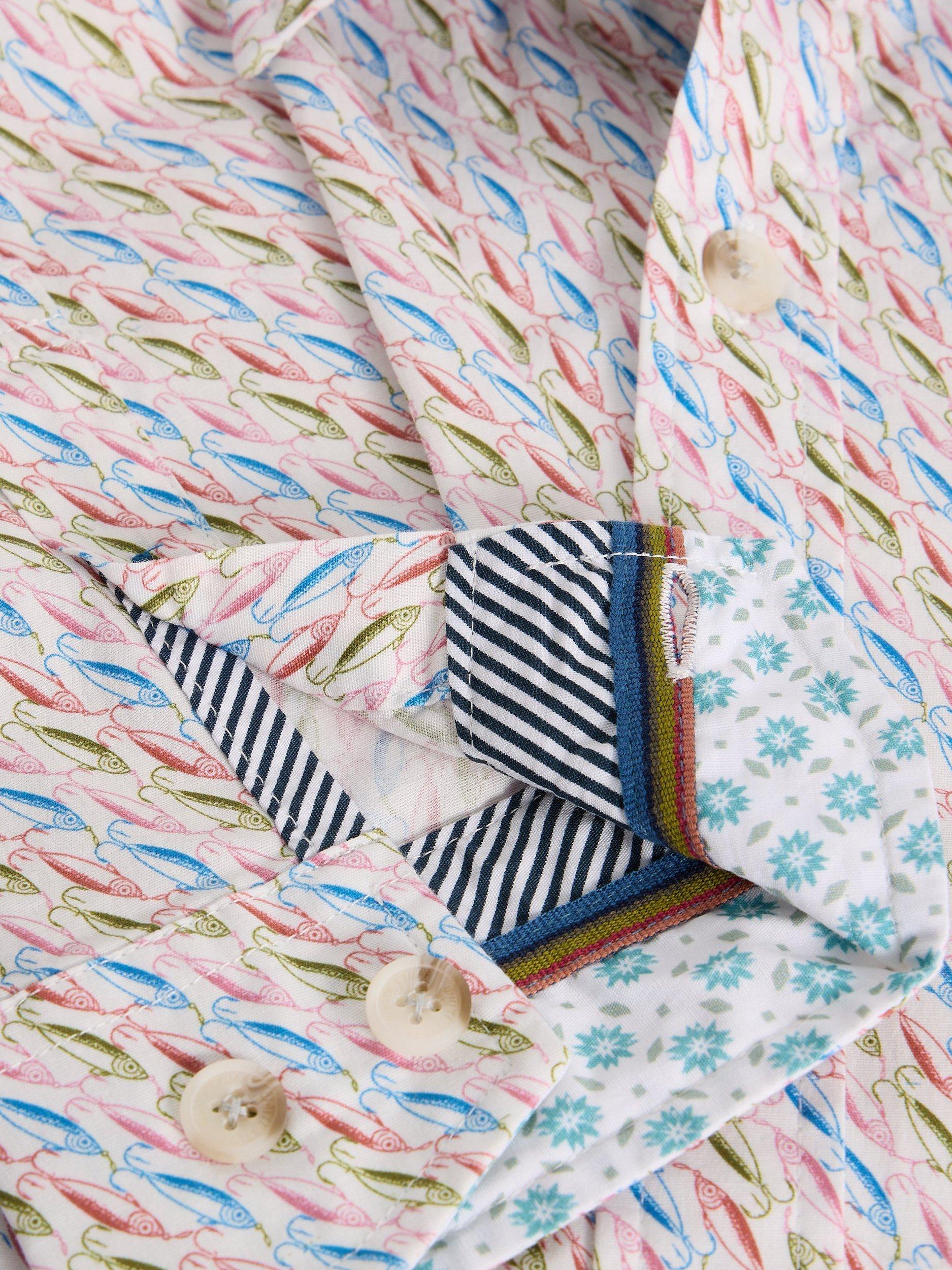 Product image 6 of 6, which shows White Stuff Salcombe Cotton Blend Regular Fit Abstract Shirt, White/Multi, S Reg