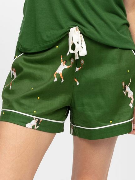 Cyberjammies Charlie Tennis Print Pyjama Shorts, Green, Green