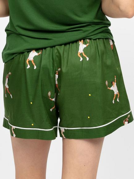 Cyberjammies Charlie Tennis Print Pyjama Shorts, Green - view 2, Green