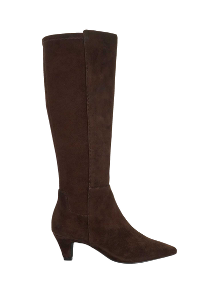 Dune London Sera Suede Pointed Knee High Boots, Brown, Brown