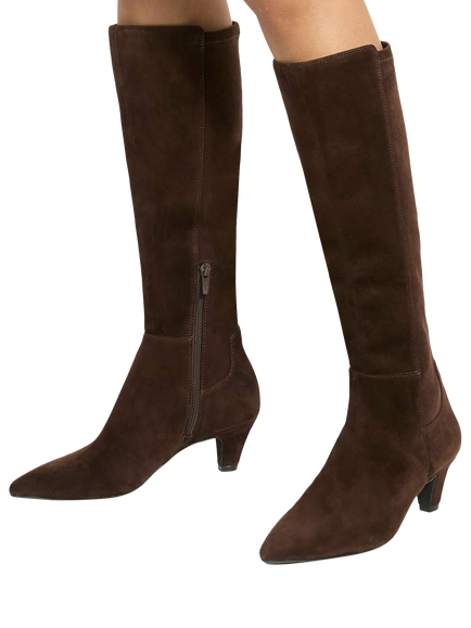 Dune London Sera Suede Pointed Knee High Boots, Brown - view 2, Brown