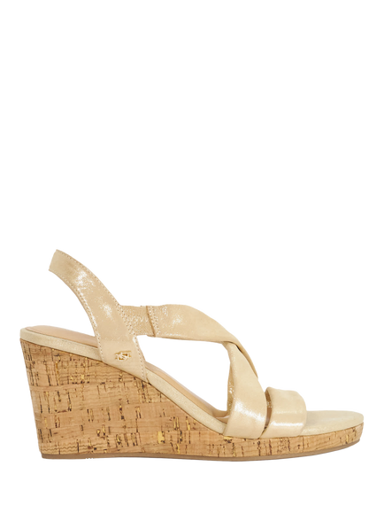 Dune London Kamies Leather Heeled Wedge Sandals, Gold, Gold