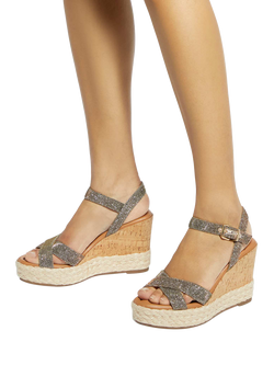 Dune London Kindest Cork And Woven Wedge Heel Sandals, Bronze - view 2, Bronze