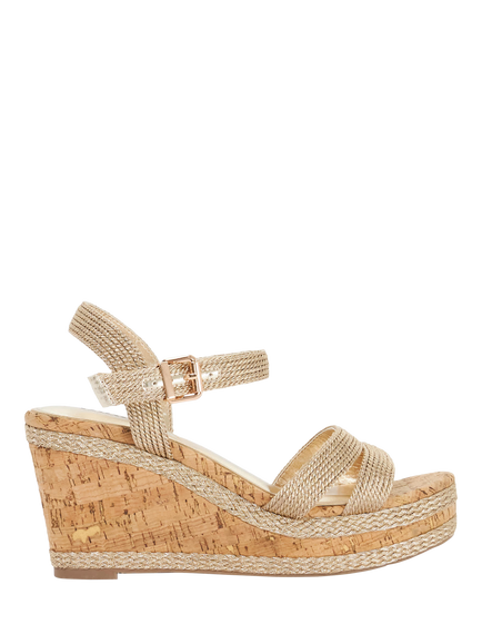 Dune London Kipling Wedge Heel Strappy Sandals, Gold, Gold