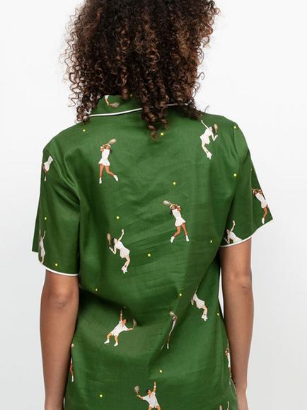 Cyberjammies Charlie Tennis Print Pyjama Shirt, Green - view 2, Green