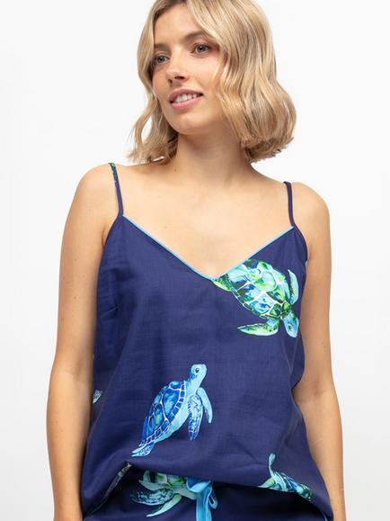 Cyberjammies Ashley Turtle Print Camisole Pyjama Top, Navy, Navy